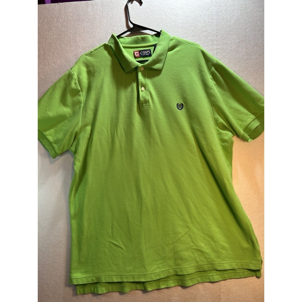 Chaps Men's Green Solid Cotton Knit Polo Shirt XL Short Sleeve Embroidered Logo